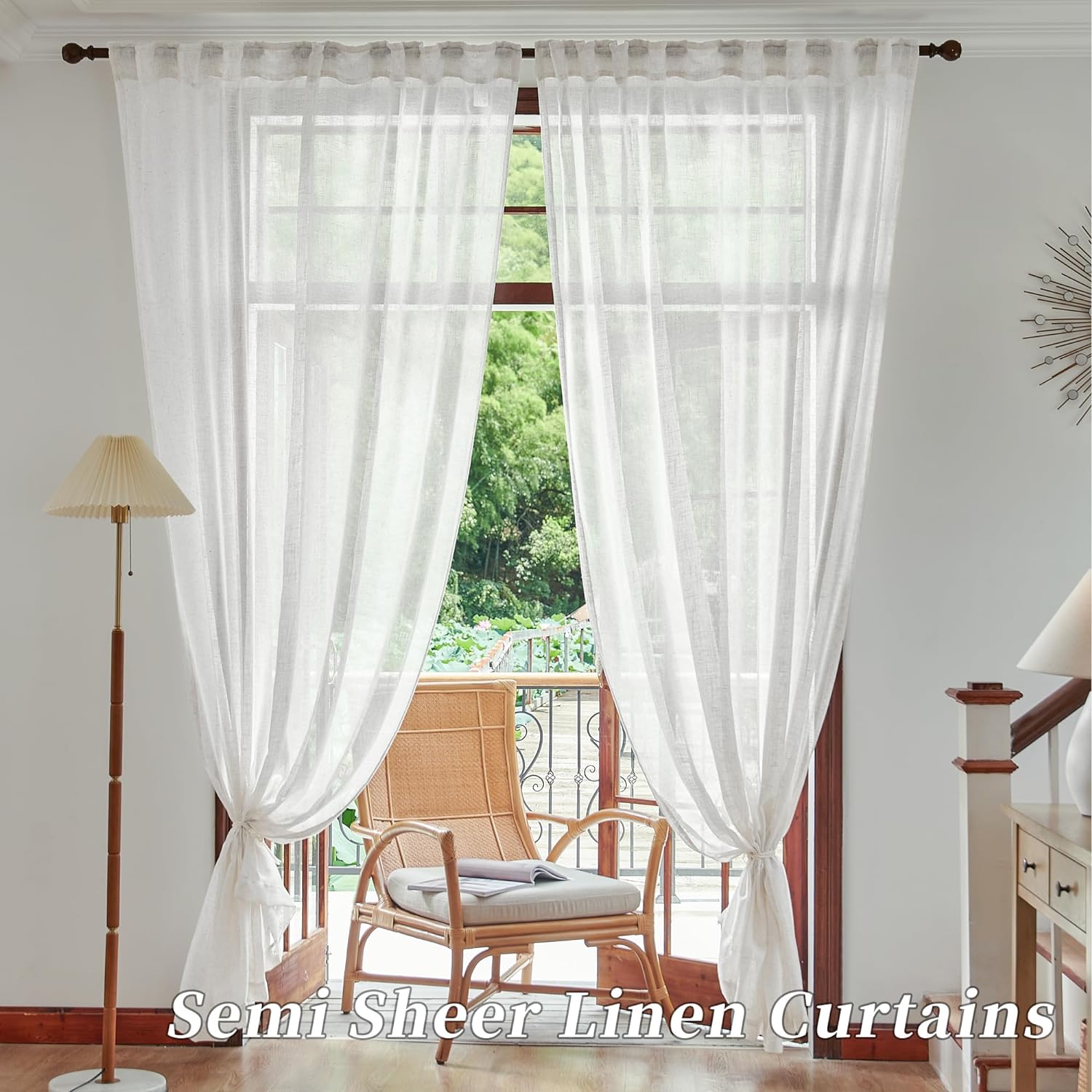 White Linen Curtain for Livingroom Sliding Door Window Panel Tulle ...