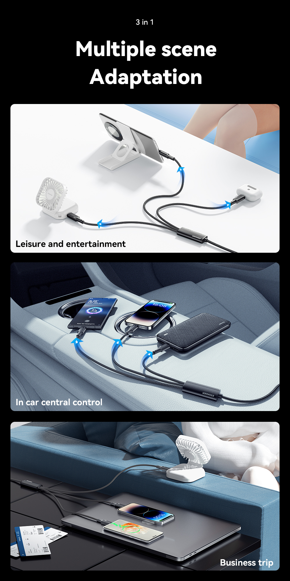Essager Type C Micro Ios Fsat Charging Cable 3 In 1 For Huawei Samsung ...