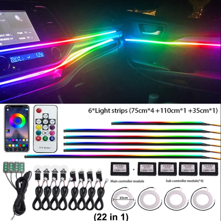 【22 in 1】Streamer Symphony Car Ambient Lighting 213Color Led Door Light ...