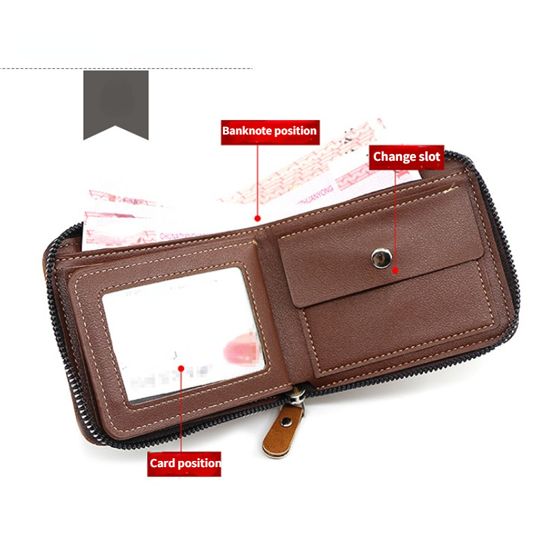 Unique Men's Wallet Short Casual Simple Wallet Zipper Coin Wallet Retro ...