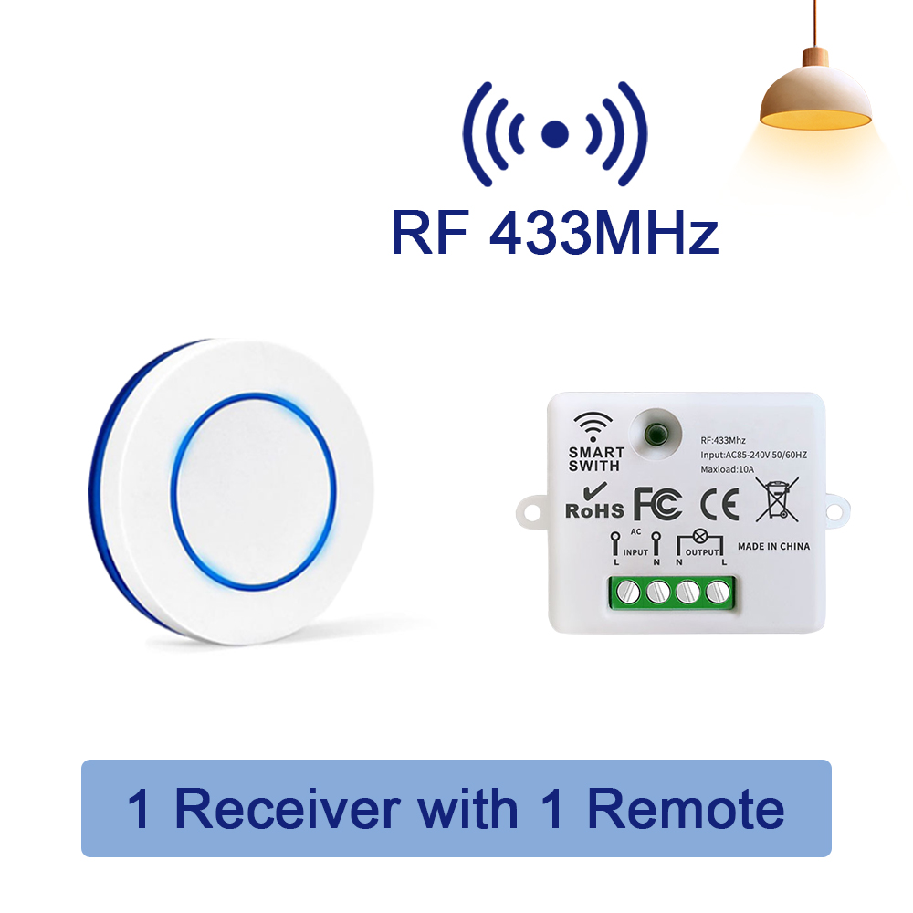 433MHz RF Wireless Remote Control Switch 10A 220V Relay Receiver Mini ...