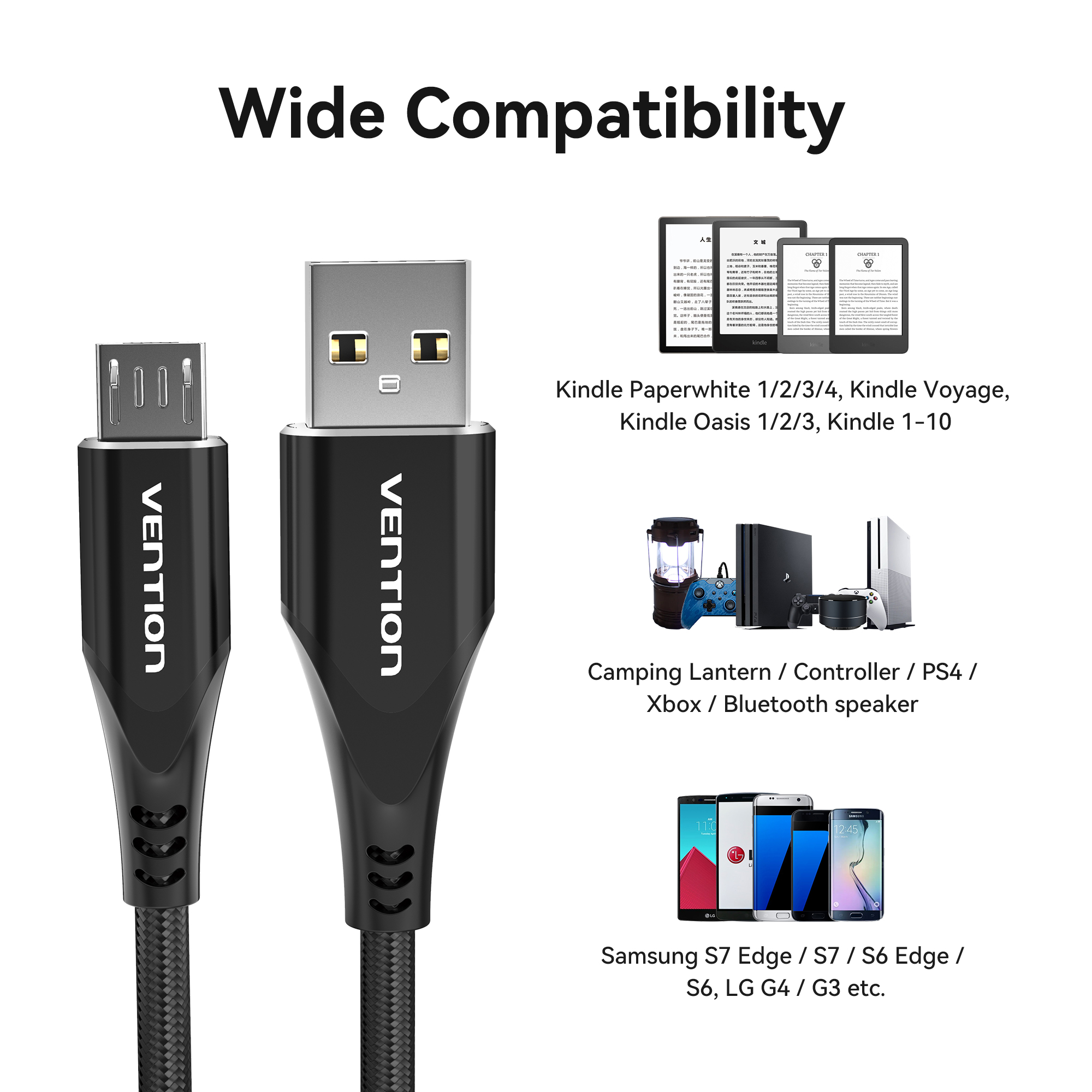 Vention 3A Micro USB Fast Charging Cable Data Cable for Android Mobile ...