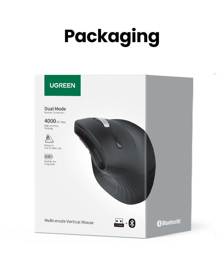 Image 5 of UGREEN Wireless Vertical Ergonomic Mouse (4000 DPI, Grey)