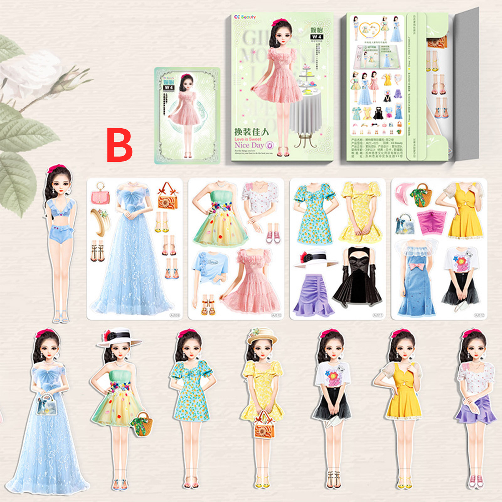 （Album+8 sets of stickers）Magnetic Princess Dress Up Stickers Toy ...