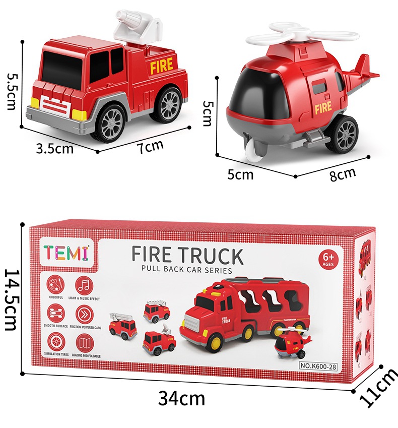 TEMI 7 in 1 Carrier Truck Toys Cars Truck Model Sets Kids Toys Fire ...