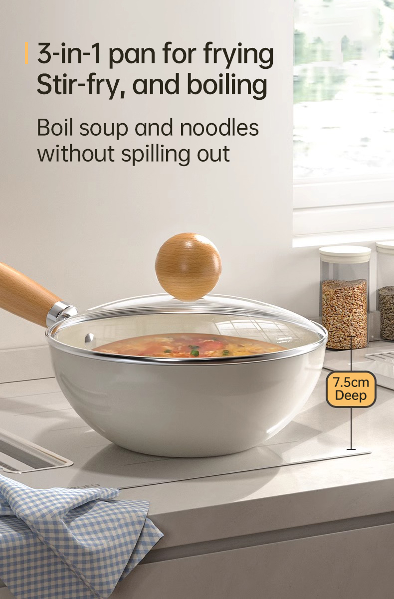 TJean Nonstick Pan Ceramic Wok Non-Stick Coating Cookware Suitable for ...