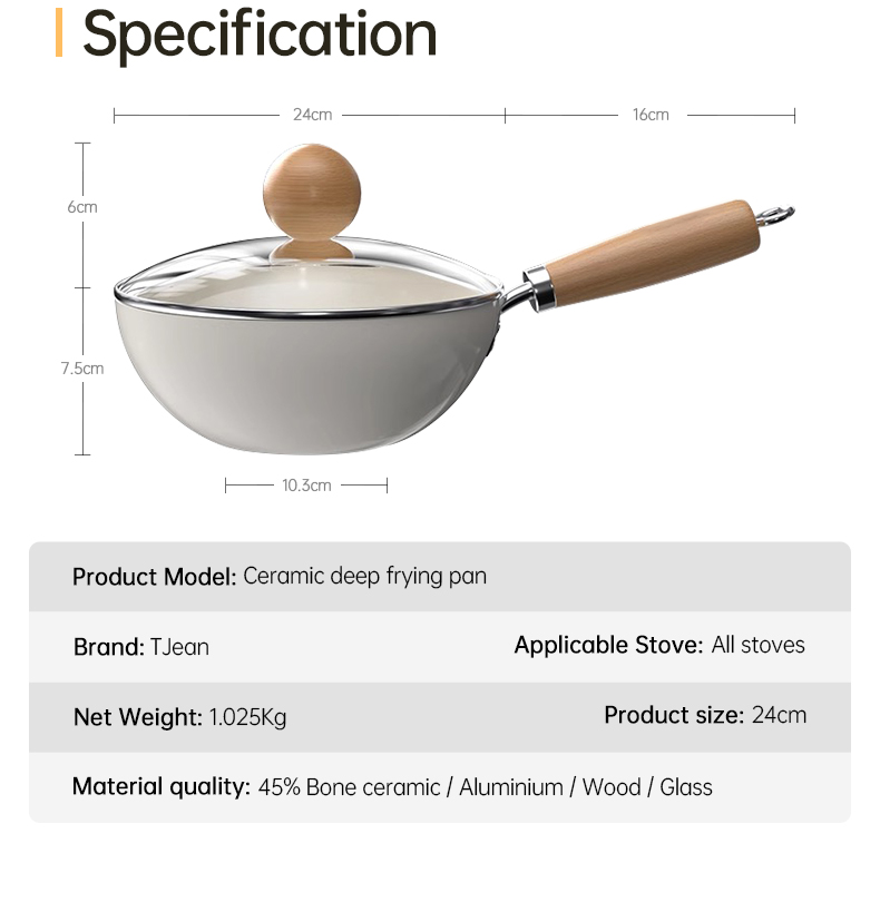 TJean Nonstick Pan Ceramic Wok Non-Stick Coating Cookware Suitable for ...