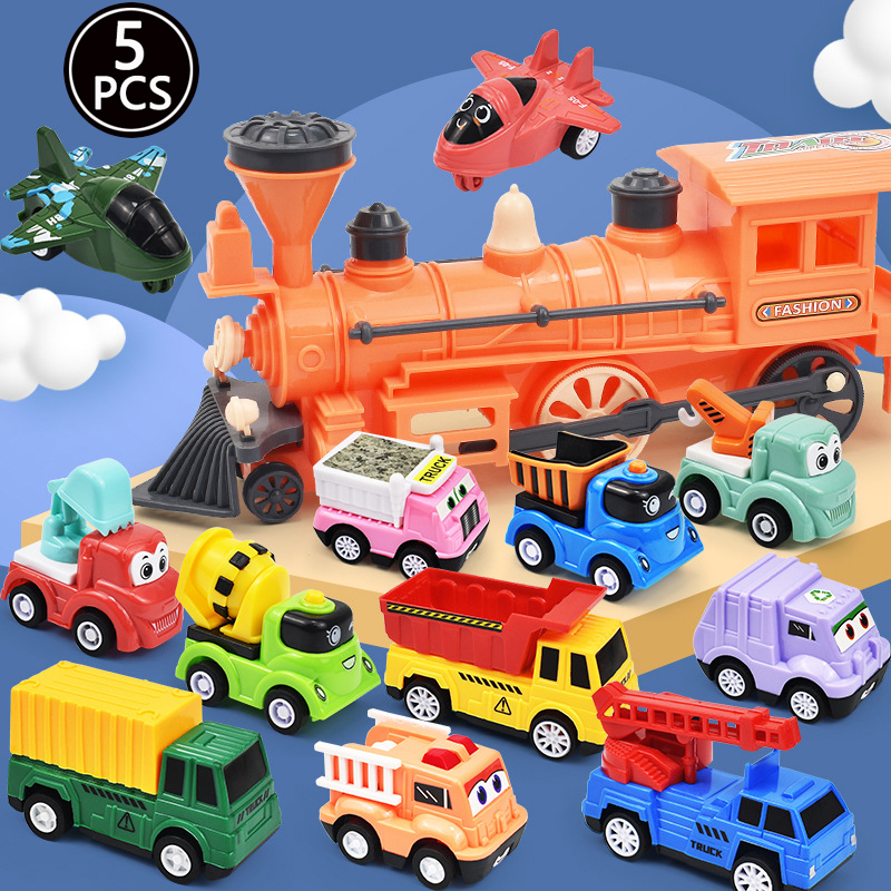 5PCS Pull Back Car Toy Play Vehicles Train and Aircraft Traffic Model ...