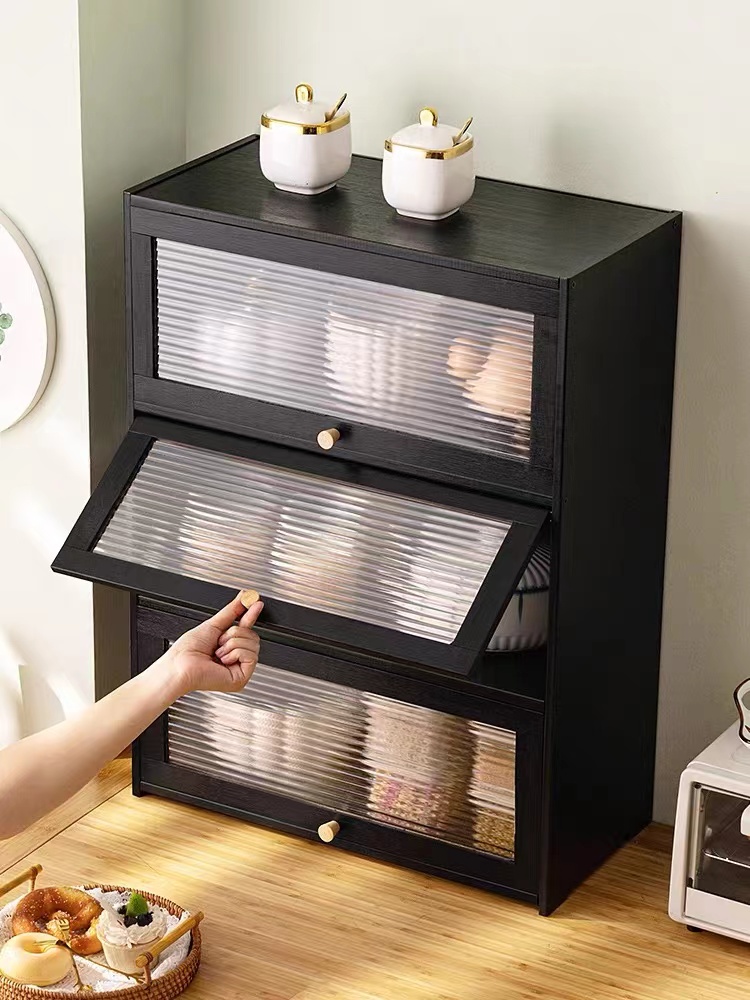 Black Kitchen Shelf Table Top with Flip Door Desktop