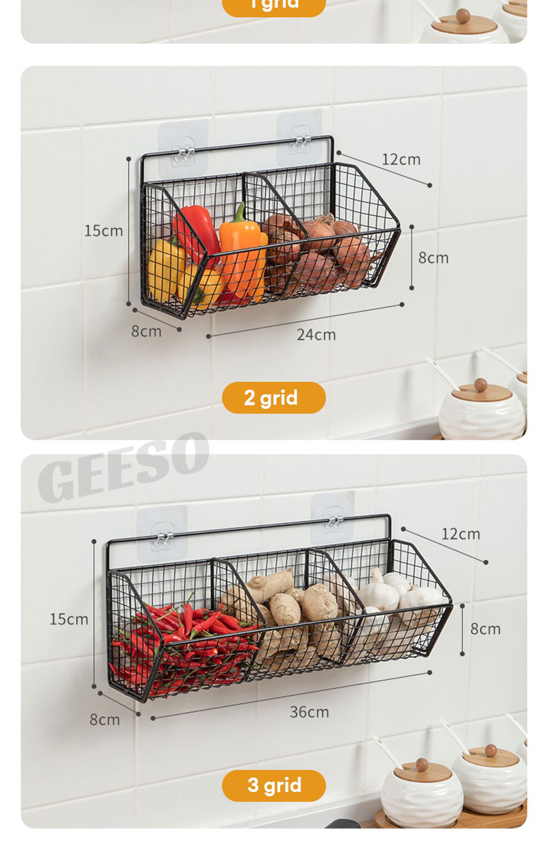 GEESO 1/2/3 Grids Wall Mounted Storage Rack Onion Ginger Seasoning ...