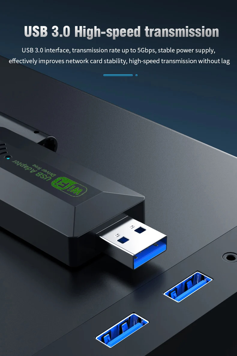 1200Mbps USB Wifi Adapter 4 Antenna USB Network Card Wireless Long ...