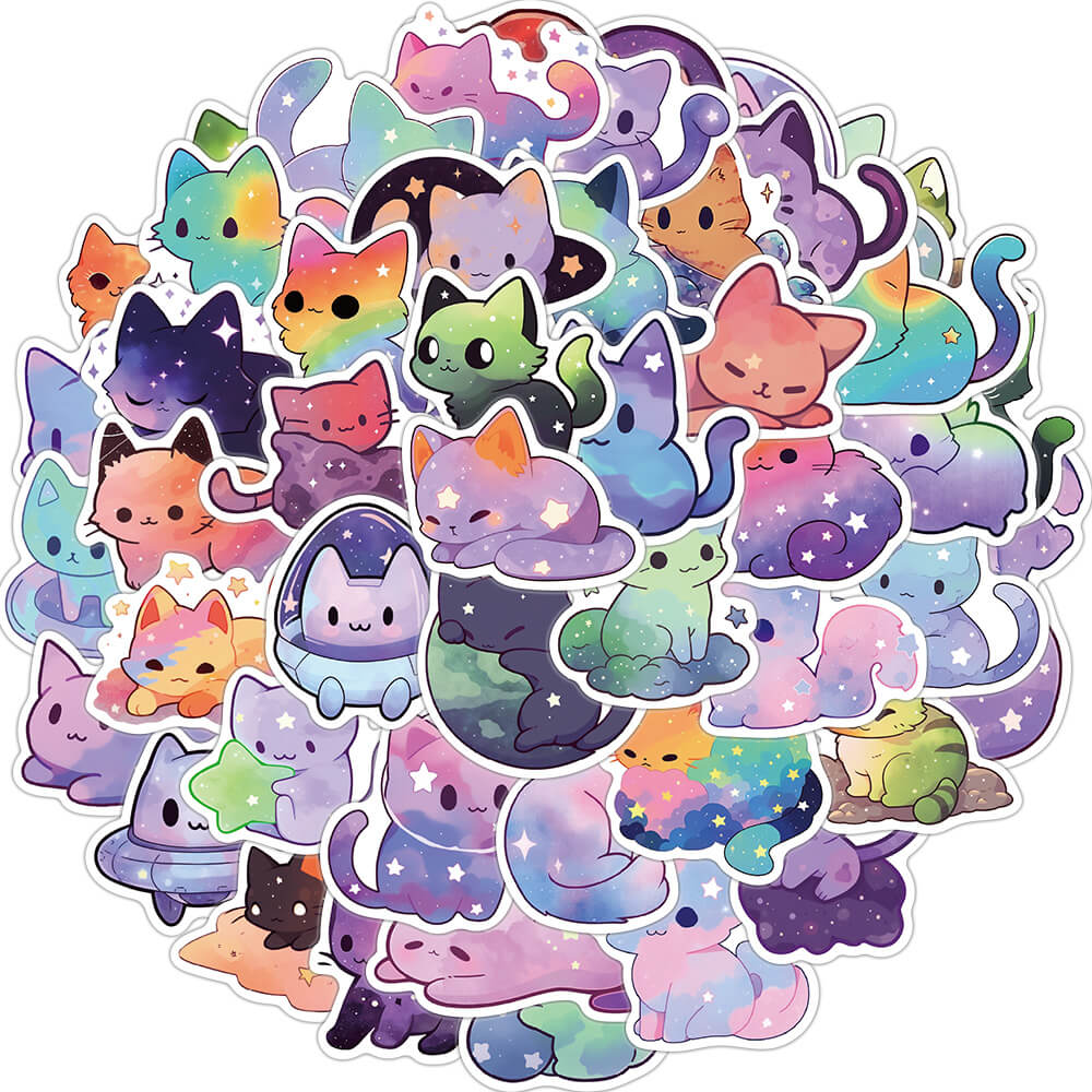 [Large Stickers]50pcs Cute Color Cat Stickers DIY Children Car Laptop ...