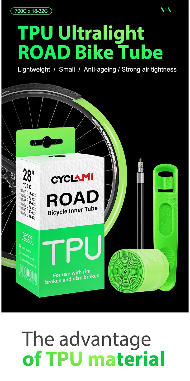 2-1PCS Bicycle Tpu Tube Durable Tpu Inner Tube 700c Portable Tubular