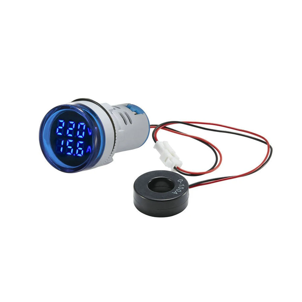 Mini Digital Voltmeter Ammeter 22mm Round AC 50-500V 0-100A Amp Volt ...