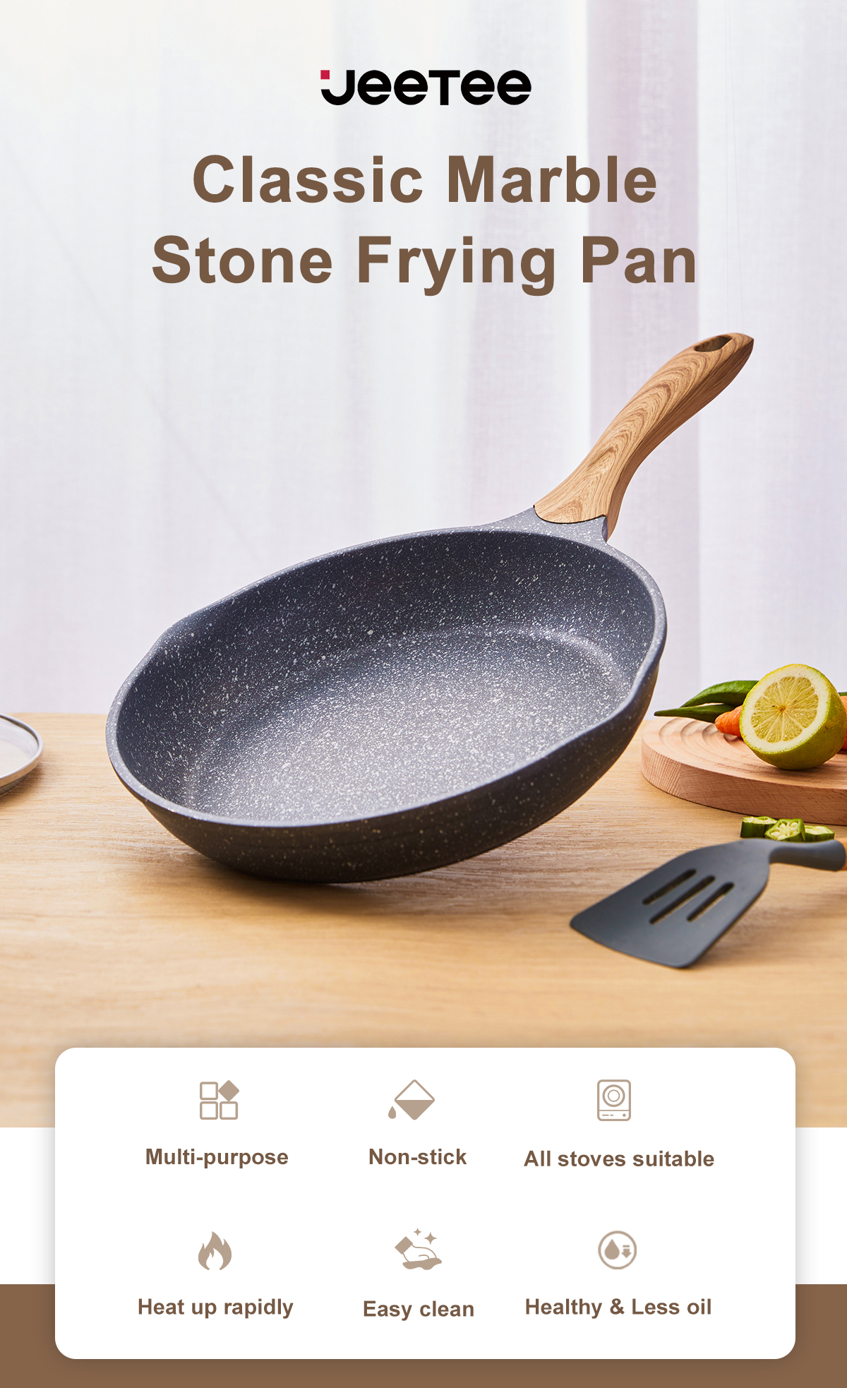 JEETEE 20/24/28 Woody Maifan Stone Frying Pan Non Stick Cooking Pan for ...