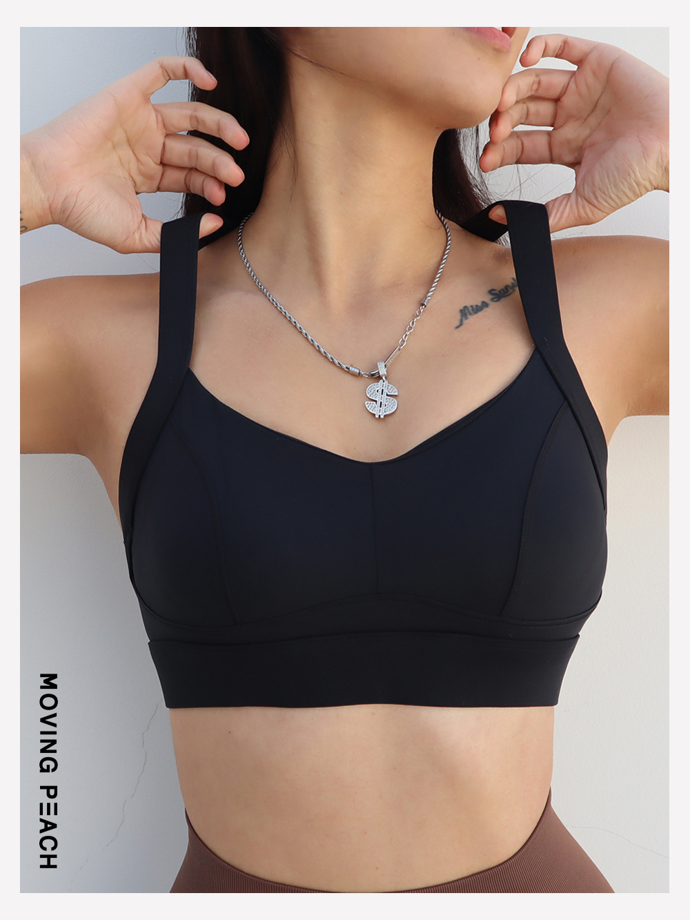 MOVING PEACH Sports bra Crisscross straps Shockproof Running