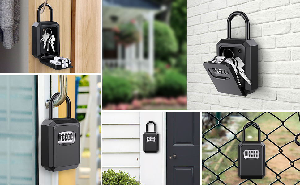 ORIA 4-Digit Combination Lock Box Hanging & Wall Mounted Keys Storage ...