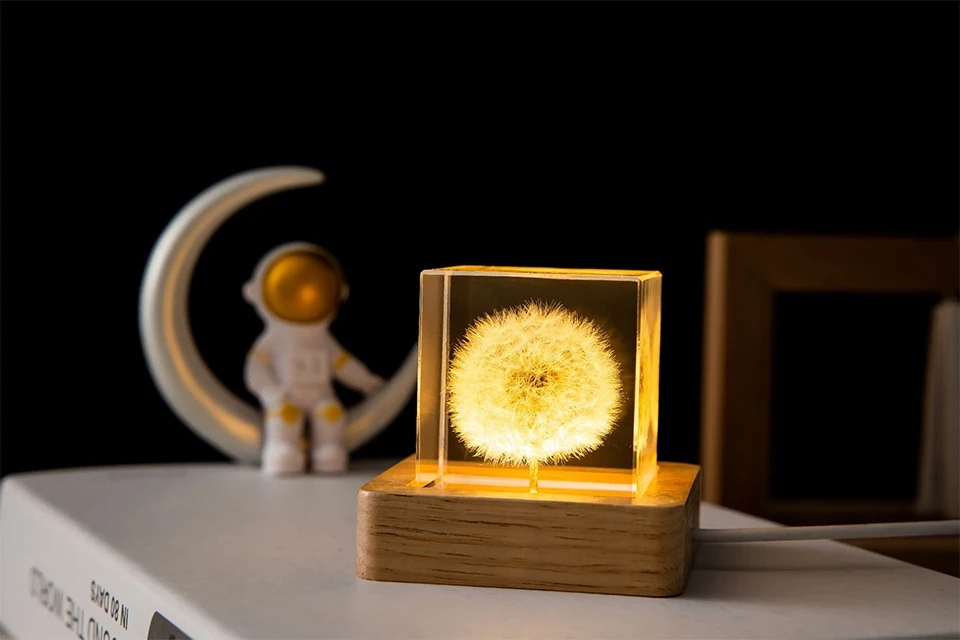 5cm 6cm Dandelion Ball Luminous 3D Dandelion Crystal Ball Beech Wood ...