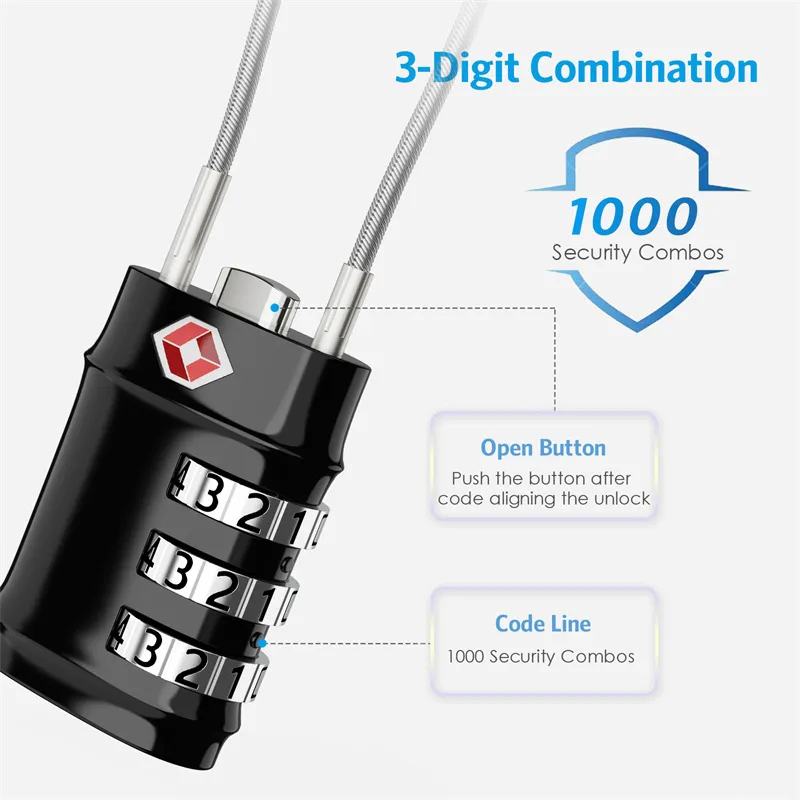 KIPRUN Luggage Lock Cable Travel Lock, TSA Approved Cable Travel ...