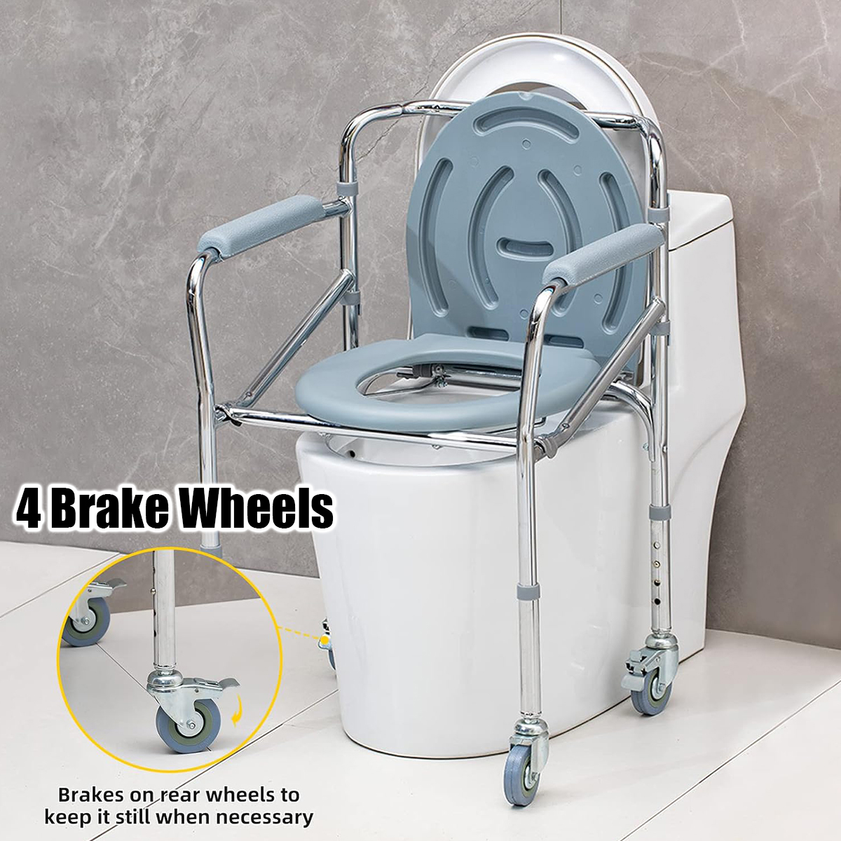 Foldable Commode Chair With Wheel Bath Shower chair-Height Adjustable ...