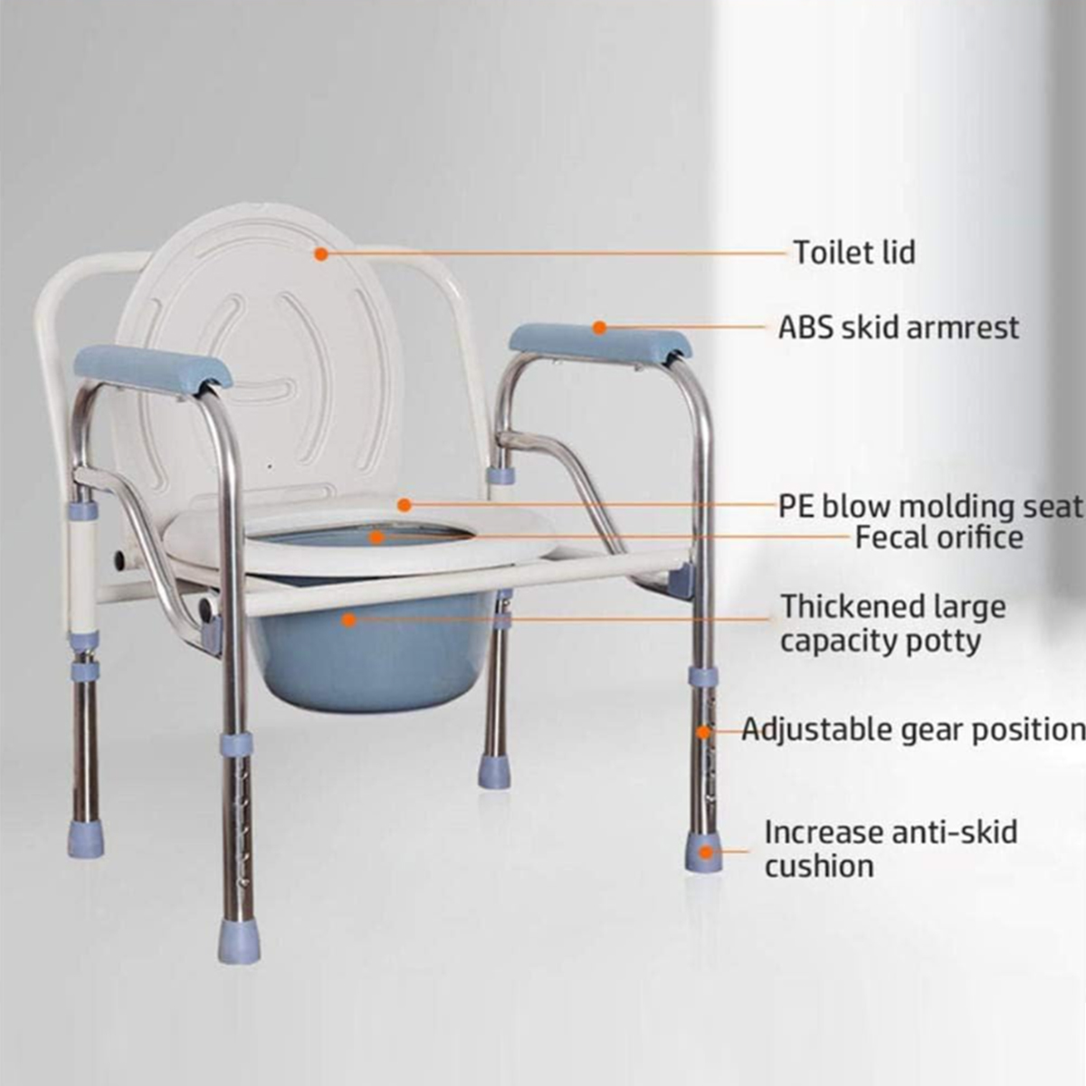 Foldable Commode Chair With Wheel Bath Shower chair-Height Adjustable ...