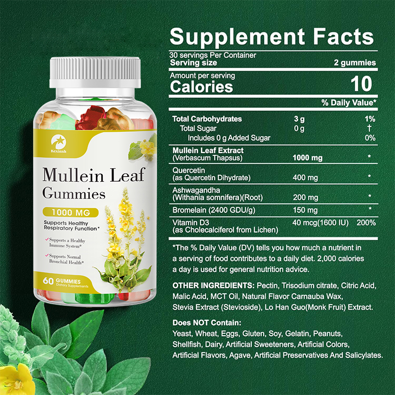 KEXINSH Sugar Free Mullein Gummies - Lung Cleanse - Mullein Supplement ...