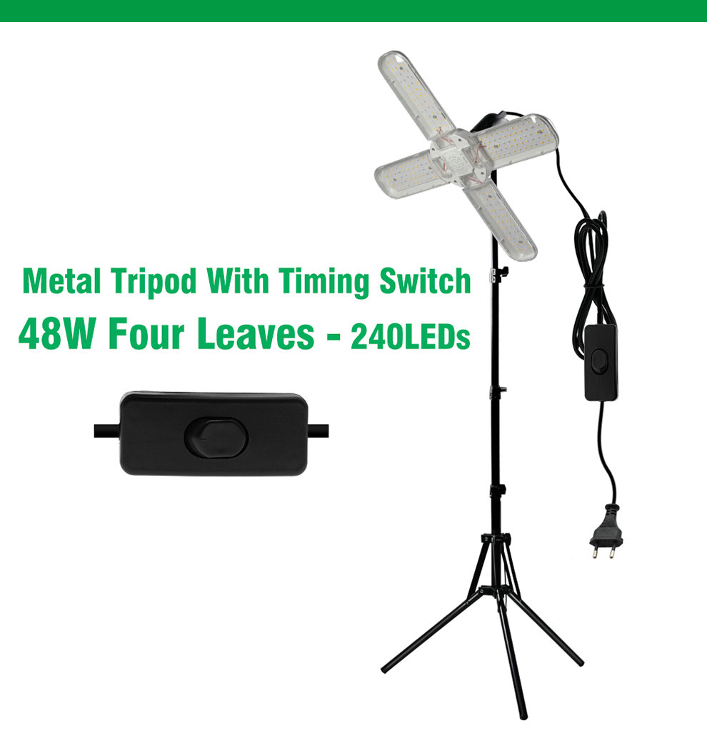 24W 36W 48W Foldable LED Grow Light Full Spectrum E27 Plant Growing ...