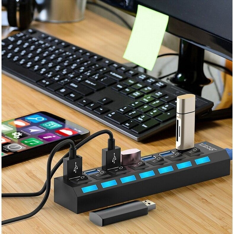 7 ports USB Hub Hi-Speed 2.0 Hub 480Mbps On/Off Switch | Shopee Singapore