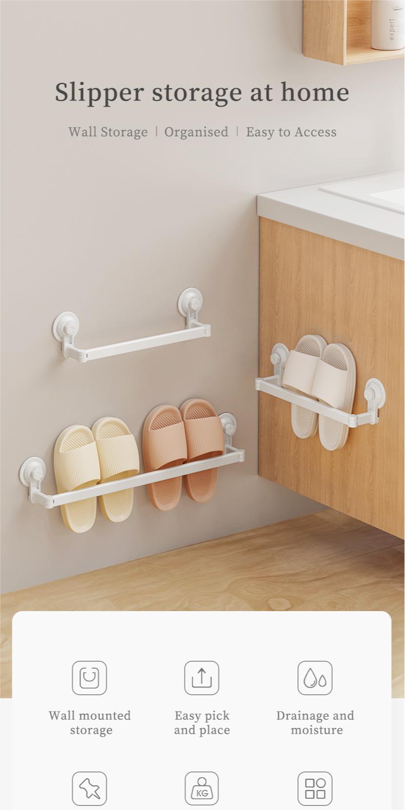 GONQIN Bathroom Slipper Rack Wall Mounted Suction Cup Adjustable ...
