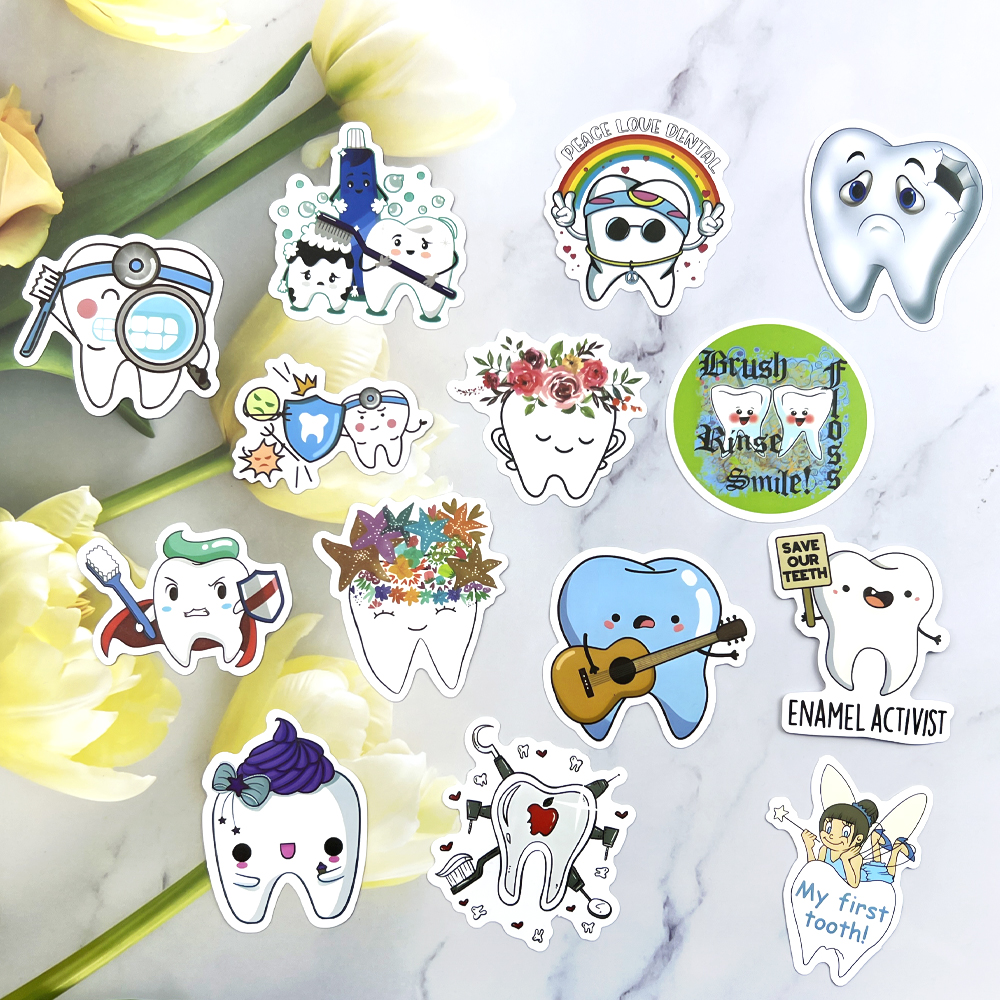 53Pcs Cute Dental Tooth Shaped Stickers Dentist Store Toothbrush ...