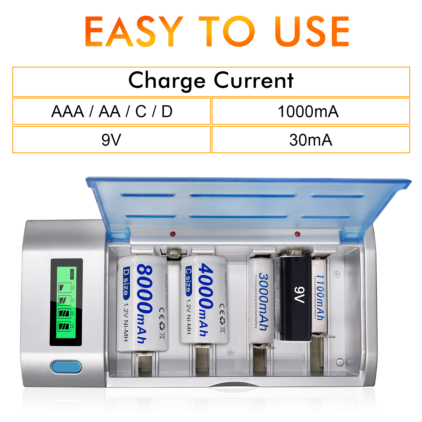 PALO D Size Rechargeable Battery R14 8000mAh 1.2V NI-MH +Fast Charging ...