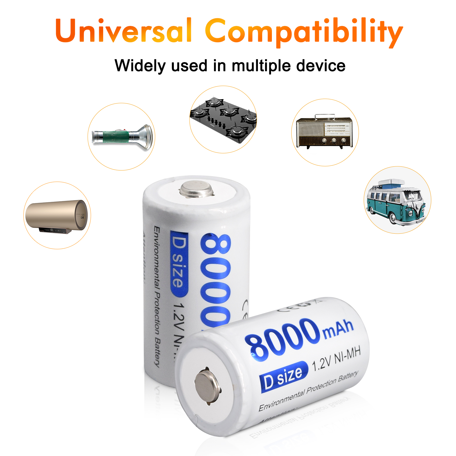 PALO D Size Rechargeable Battery R14 8000mAh 1.2V NI-MH +Fast Charging ...