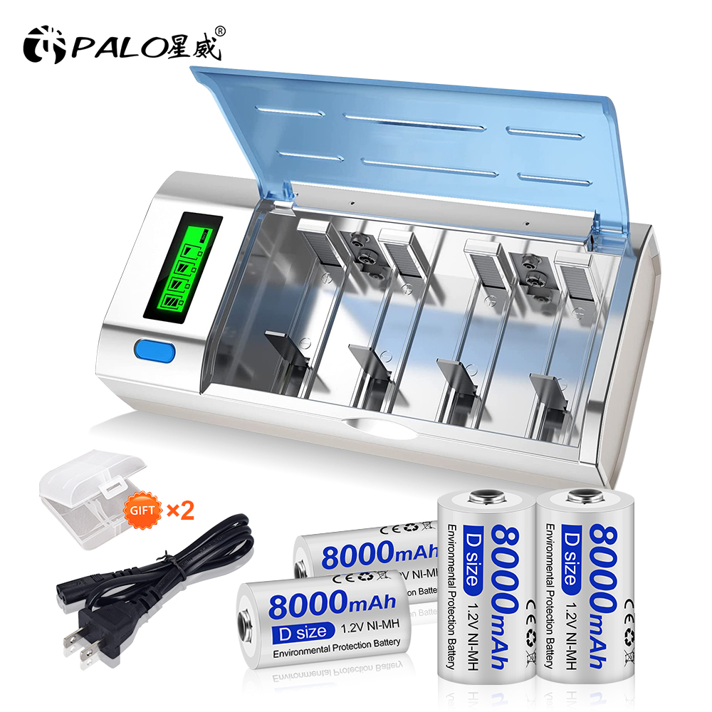 PALO D Size Rechargeable Battery R14 8000mAh 1.2V NI-MH +Fast Charging ...