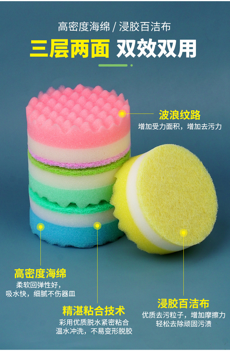 Thick Light Color Small Wave Sponge Dishwashing Sponge Scouring Pad ...