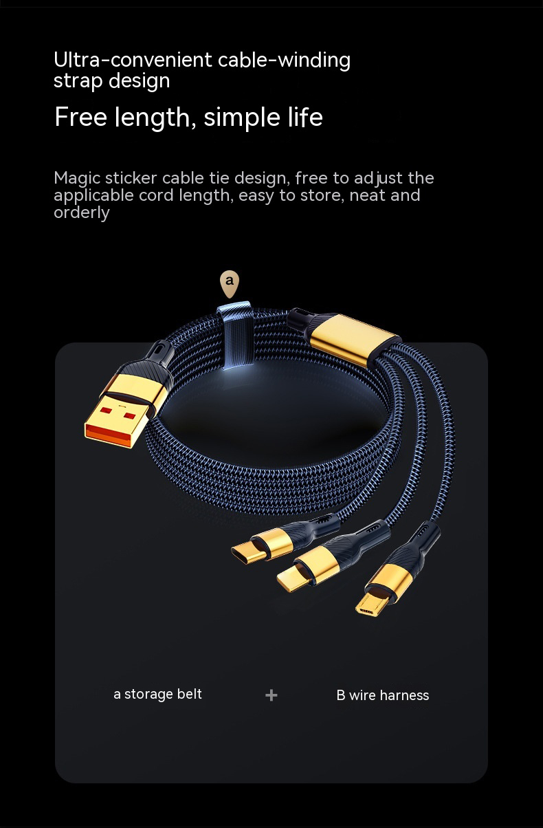 200W Super Fast Charging Cable 6A Zinc alloy Data Cable For ios Type C ...