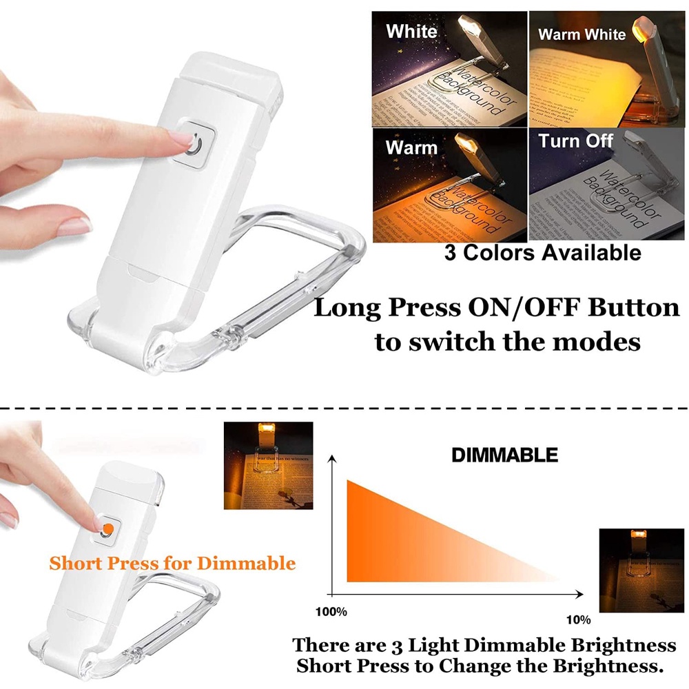 Usb Mini Eye Protection Folding Book Clip Light Led Three Colours