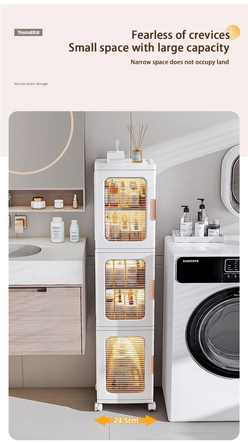 Bathroom storage rack Plastic Storage Drawers bathroom crevice storage cabinet non installation ...