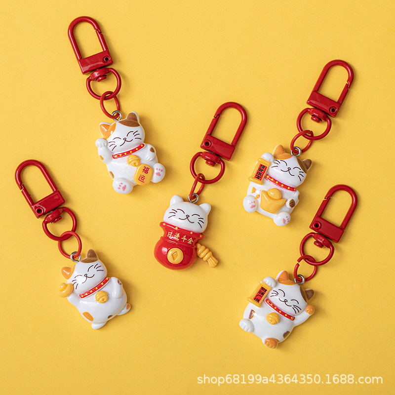Creative Cartoon Lucky Cat Couple Key Ring Charm Girlfriend Keychain ...