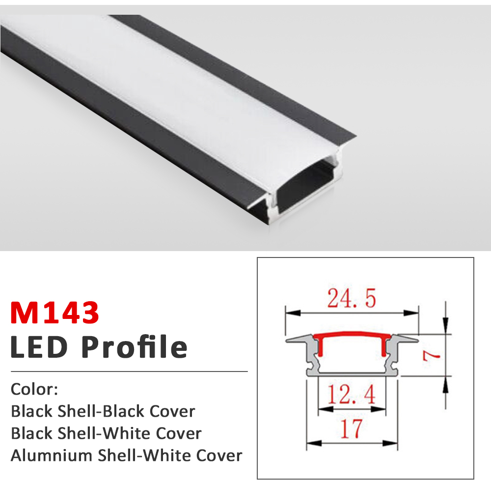 50CM LED Strip Light Aluminium Profile Channel Silvery Black Diffuser ...
