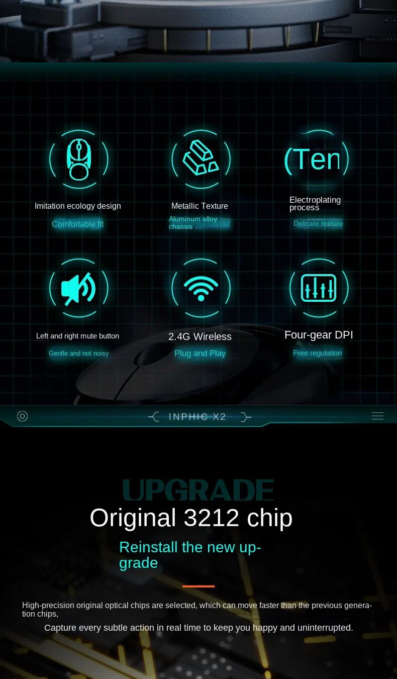 Inphic X2 2.4ghz Wireless Mouse Mute Rechargeable Metal Science Fiction ...