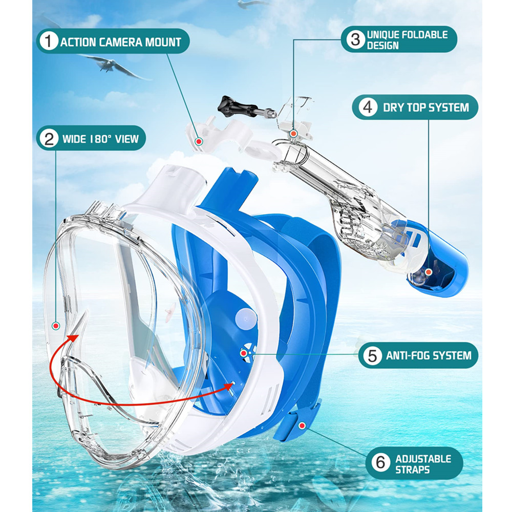 180° View Full Face Diving Snorkel Mask Underwater Swimming Snorkeling ...