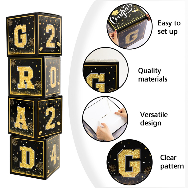 Black Gold Graduation Balloon Box GRAD 2024 Box Graduation Decoration ...