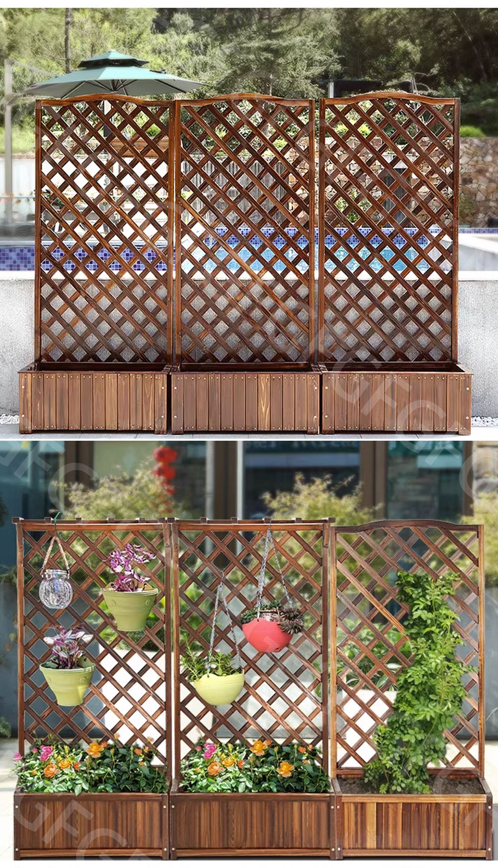 SG_FOREVERGREEN | Trellis With Planter Box Wooden Plant Rack Wood ...