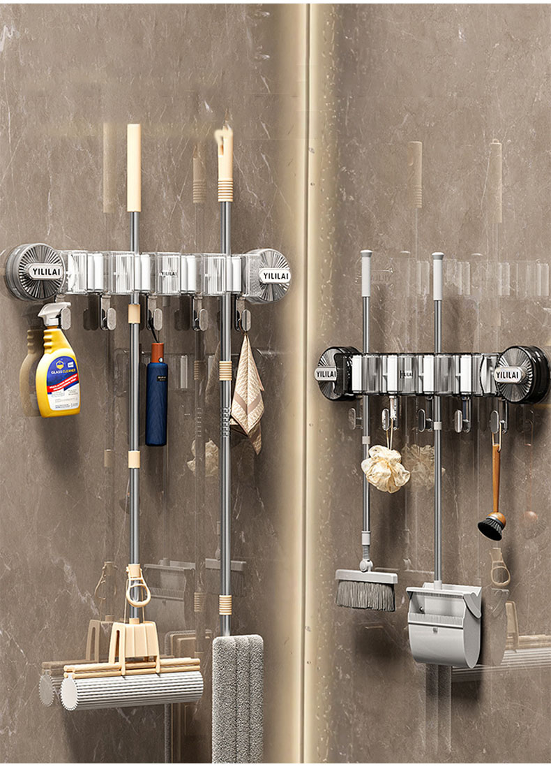 Suction Cup Broom Rack Wall Hanging Without Drilling Bathroom Mop ...