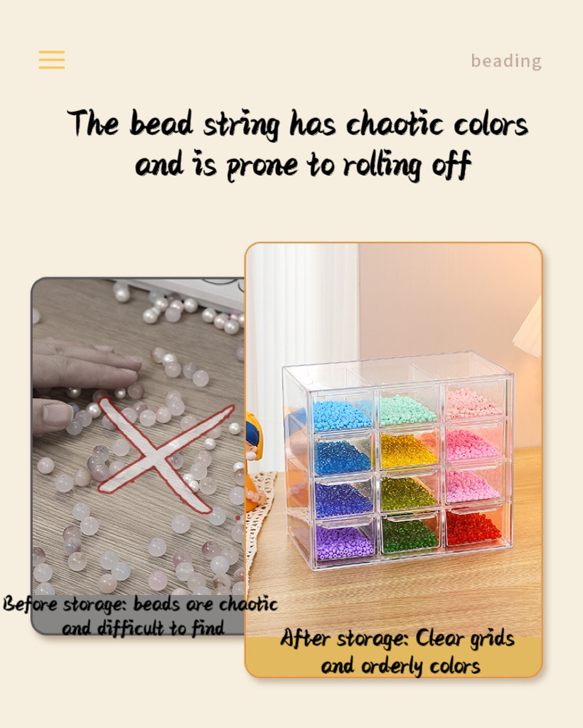 Bead Storage Box Glass Crystal Loose Bead Jewelry Desktop Transparent ...