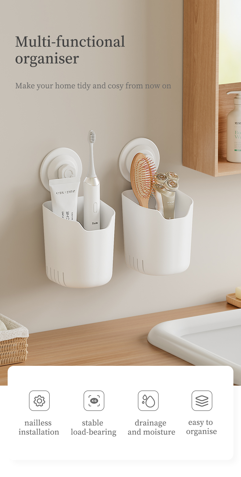 GONQIN Bathroom Organizer Wall-Mounted Basket Storage Box Punch-free ...