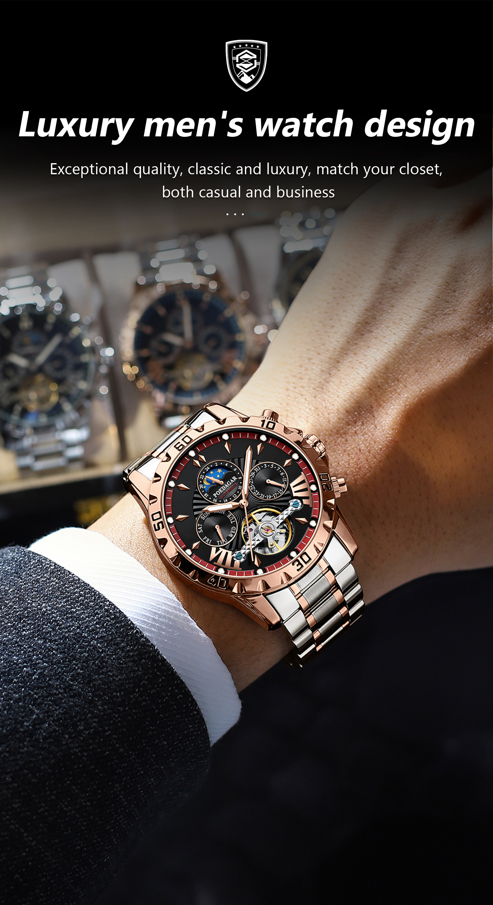 POEDAGAR Automatic Watch For Men Waterproof Original Luxury Gold ...