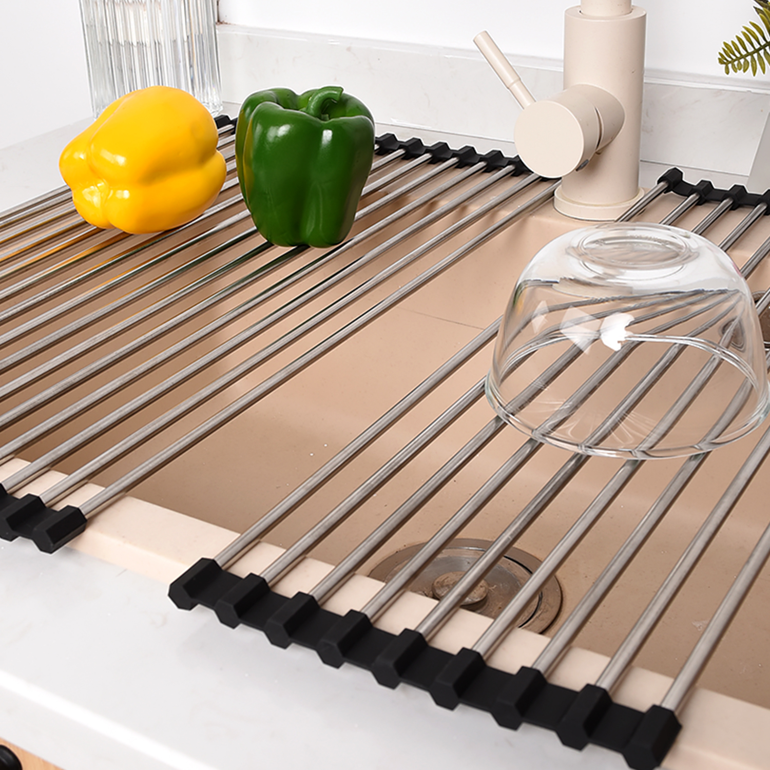 1pc Stainless Steel Sink Rack Drain Rack Roll-Up Dish Drying Rack ...