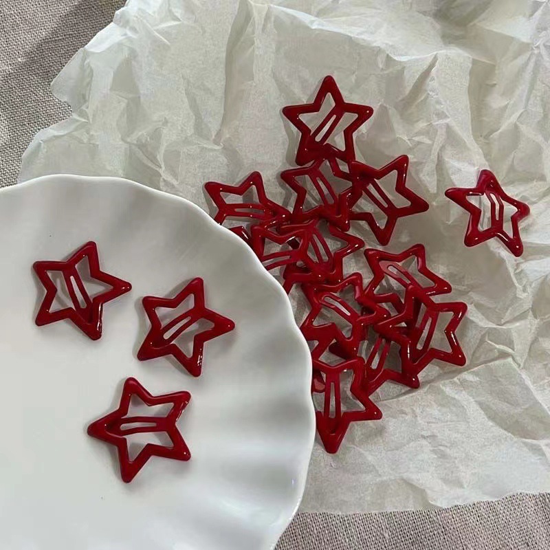 Lucky Red Star Pair Clip Fivepointed Star bb Clip Card Broken Hair