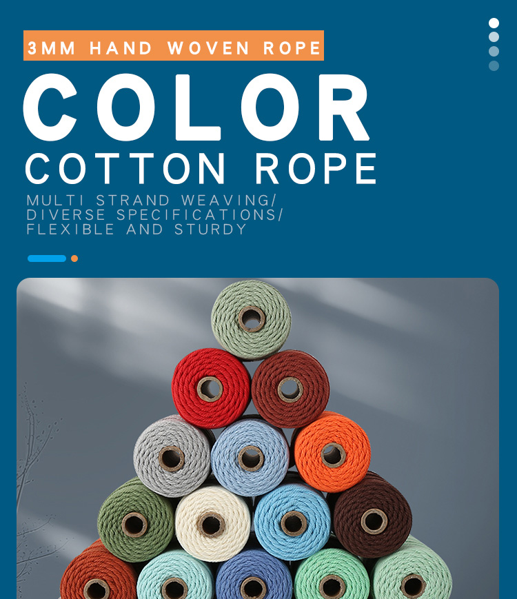 3mm Thick Colorful Cotton Thread Rope Handmade DIY Woven Polyester ...